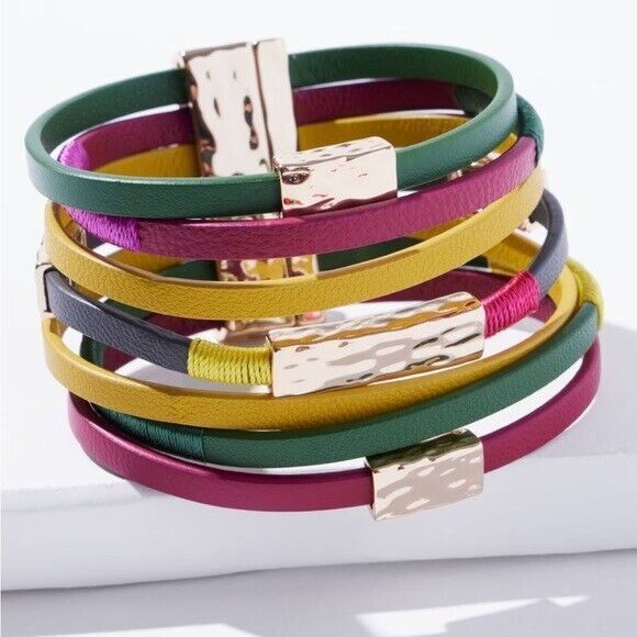 Chico's Leather Multi Color Magnetic Bracelet NWOT - Picture 1 of 4